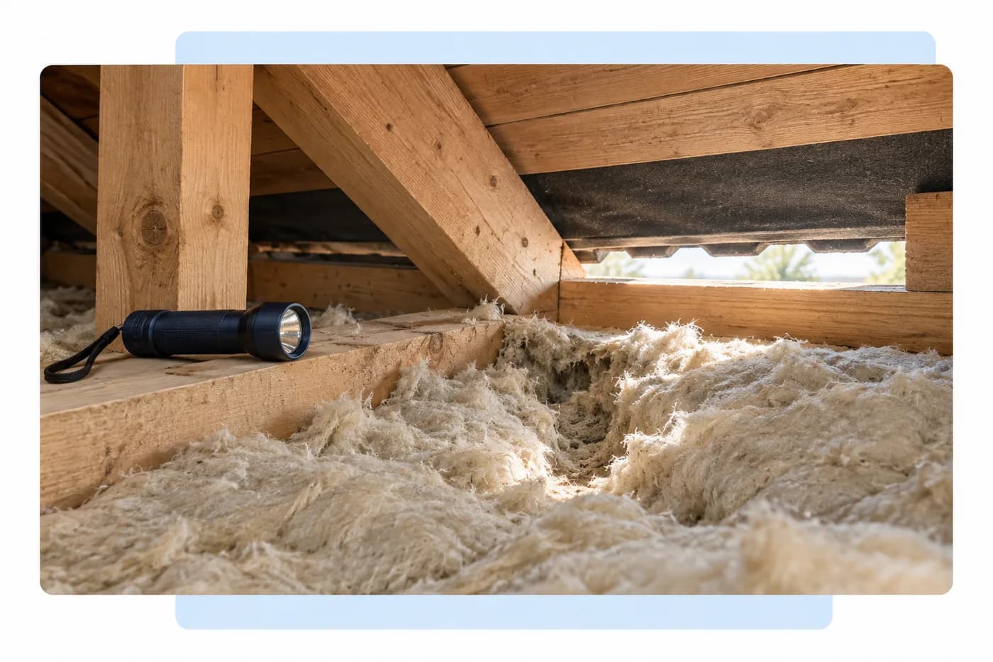 En åbning ved tagfoden og forstyrret isolering ses fra et loft